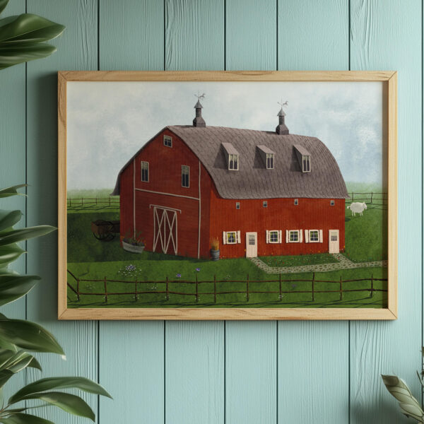 Print Illustration amerikanisches, rotes Farmhaus