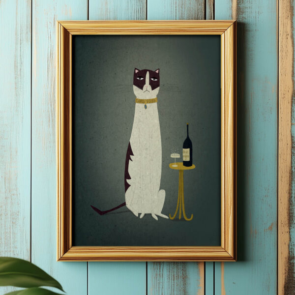 Print Illustration Katze mit Sekt